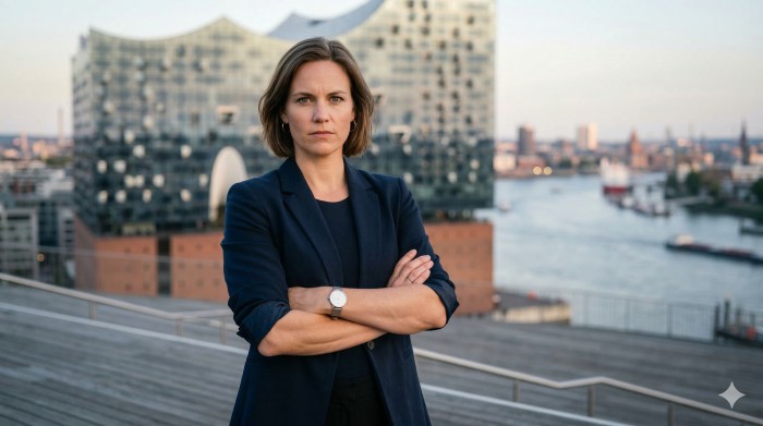 Europäische Systeme für Unabhängigkeit - Businessfrau krempelt Ärmel hoch - Foto KI generiert